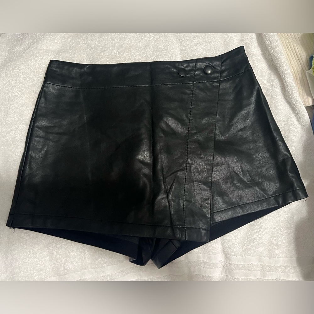 Black leather free people skort
